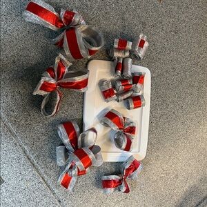 Festive Red and Silver Holiday Bows